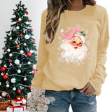 Christmas Pink Claus Print Crew Neck Sweatshirts