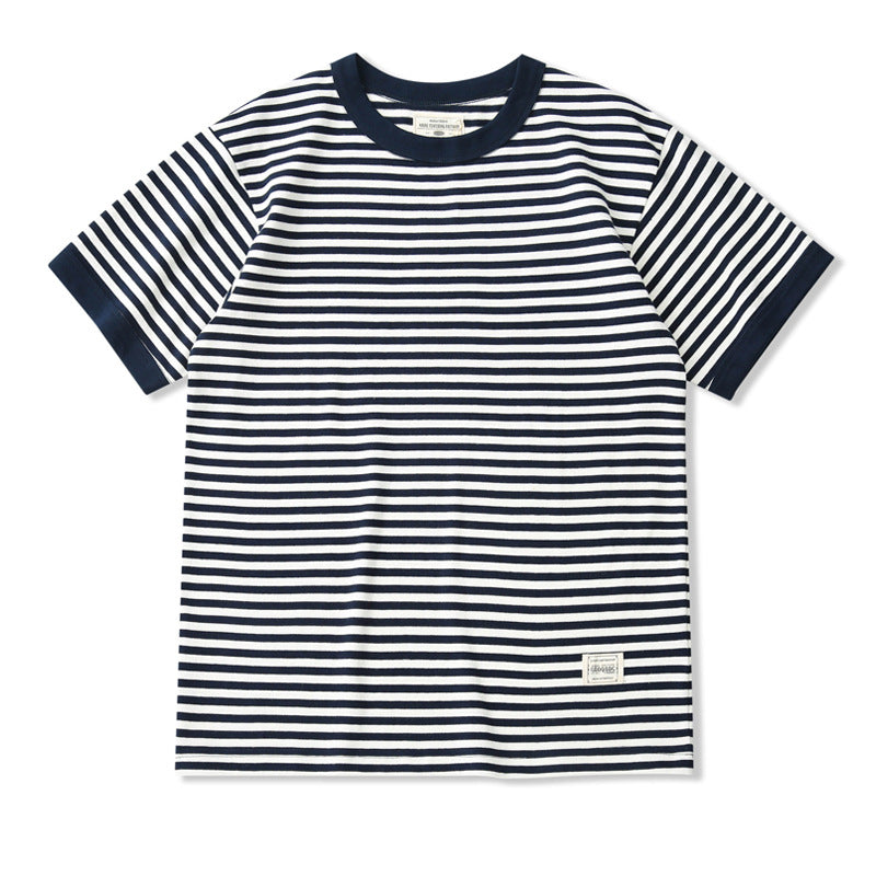 Mariner Shirt T-shirt Men's Short Sleeve Retro Cotton round Neck Striped Navy-Striped Shirt Couple