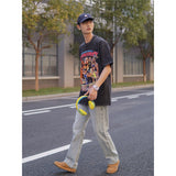 Basket Ball Star T Shirt Basketball Stephen Curry Washed Distressed Printed T-Shirt Short Sleeve Retro Pure Cotton