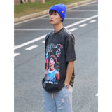 Basket Ball Star T Shirt Washed Distressed Lamelo Ball Printed Short Sleeve T-Shirt Vintage Pure Cotton