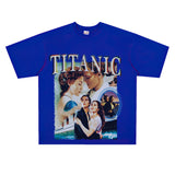 Film Star T Shirt Movie Titanic Street Style Short Sleeve Loose Retro American Print T-shirt Men and Women