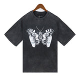 Who Decided War T Shirts Who Decided War Butterfly Washing Water Old Alphabet Print Short Sleeve T-Shirt