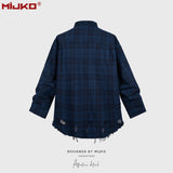 MIJKO Mens Jacket Ripped Plaid Jacket