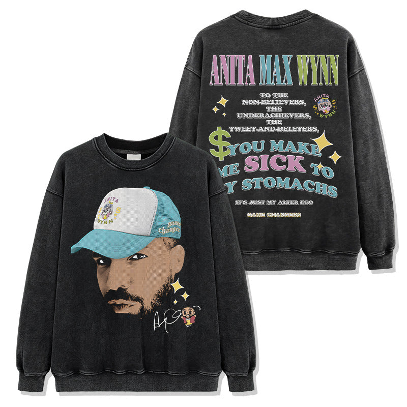Drake Hoodie Vintage Printed Washed Short Sleeve T-Shirt