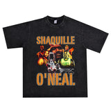 Basket Ball Star T Shirt Basketball Washed Distressed Printed T-shirt Retro Short Sleeve Hip Hop round Neck Loose