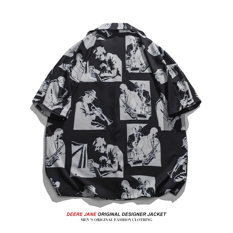 Men Shirts Short Sleeve Printed Shirt Loose Casual Shirt Coat