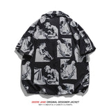 Men Shirts Short Sleeve Printed Shirt Loose Casual Shirt Coat