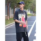 Basket Ball Star T Shirt Basketball Chris Bosh Printed Washed Distressed Short Sleeve T-shirt