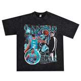 Basket Ball Star T Shirt Washed Distressed Lamelo Ball Printed Short Sleeve T-Shirt Vintage Pure Cotton