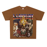 Film Star T Shirt Anime Retro Washed Distressed Flower Short Sleeve Loose T-shirt Men and Women