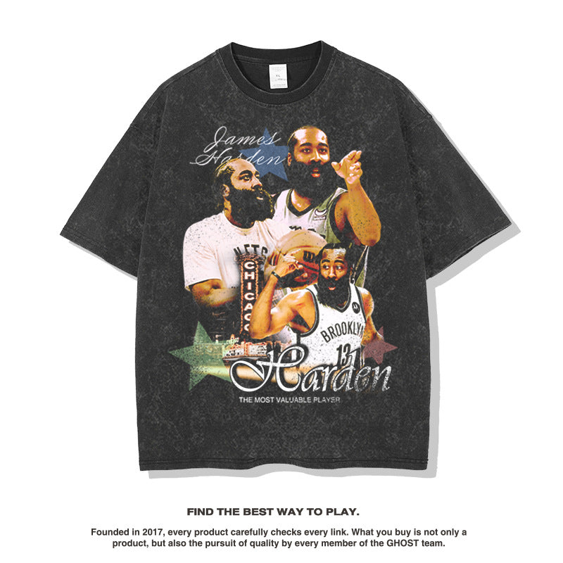 Nba T Shirt Summer James Vintage Printed Short-Sleeved T-shirt Heavy