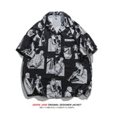 Men Shirts Short Sleeve Printed Shirt Loose Casual Shirt Coat