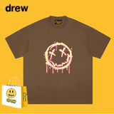 Drew T Shirts Flame Smiley Face Short Sleeve Print