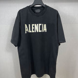 Men T-shirts Paris tape washed and worn old short-sleeved crew neck T-shirt