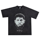 Basket Ball Star T Shirt Basketball Paul George Washed Distressed Printed T-Shirt Vintage Cotton Short Sleeve