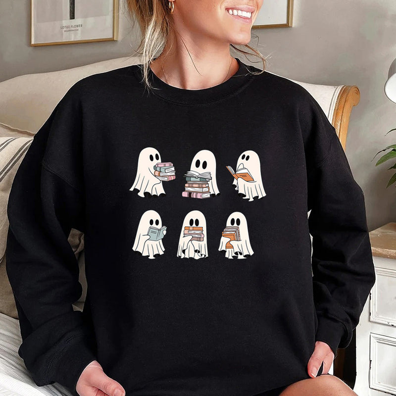 Ghost Reading Books Sweater Bookish Halloween Sweatshirt