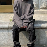 MIJKO Mens Jacket Small Ripped Knitted Sweater Loose Sweater