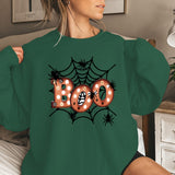 Halloween Boo Spider Web Print Hoodless Sweatshirt For Women