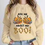 Halloween Pumpkin Ask Me About My Boo Print Round Neck