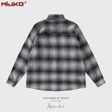 MIJKO Mens Jacket Loose Shirt Plaid Jacket Unisex