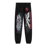 Mens trendy Hoodie & Pants autumn and winter flare black flame pants hoodie