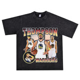 Film Star T Shirt Klaythompson Washed Distressed Printed American T-Shirt Retro Loose Short Sleeve