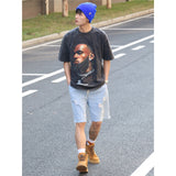 Basket Ball Star T Shirt Lebron James Washed Distressed Street American T-Shirt Loose