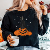 Fashion Halloween Black Cat Pumpkin Print Oversize