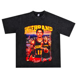 Basket Ball Star T Shirt Trae Young Washed Distressed Printed American T-shirt Loose Retro