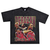Basket Ball Star T Shirt Demar Derozan Short Sleeve Printed American T-shirt Retro Pure Cotton