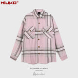 MIJKO Mens Jacket Plaid Lapel Plaid Jacket