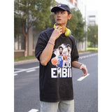 Basket Ball Star T Shirt Basketball Joel Embiid Washed Distressed T-shirt Short Sleeve Loose Retro