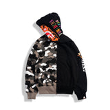 Bathing Ape Hoodie Shark Luminous Camouflage Jacket Men's Autumn and Winter Cardigan Zipper Embroidered Hooded Sweater