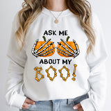 Halloween Pumpkin Ask Me About My Boo Print Round Neck