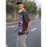 Basket Ball Star T Shirt Allenezailiverson Washed Distressed T-Shirt Printed Retro Loose