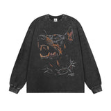Vintage T-shirts Printed Short Sleeve T-Shirt Hellhound Washed Old Cotton