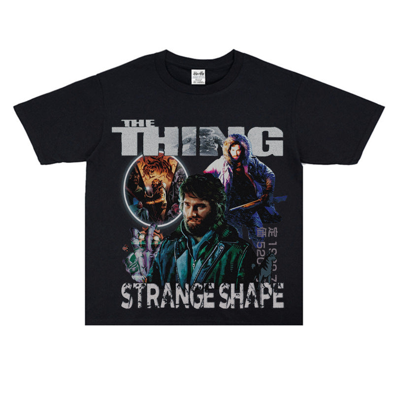 Film Star T Shirt Short Sleeve American Retro Loose Heavy round Neck Street T-shirt Men and Women