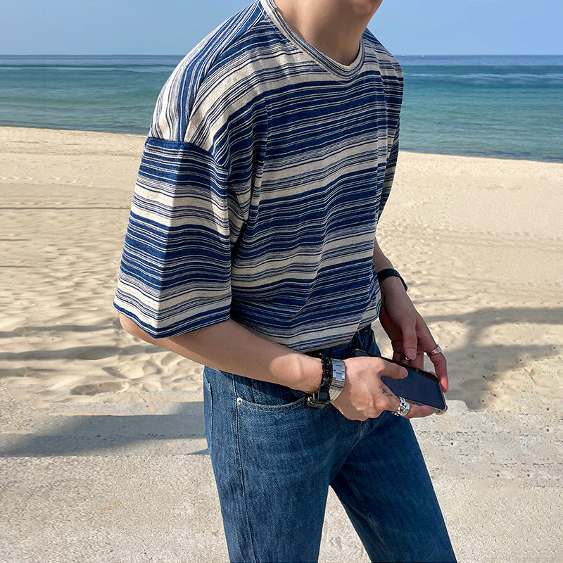 Mariner Shirt Short-Sleeved T-shirt Men's Summer Korean Style Fashion Brand Loose round Neck Retro