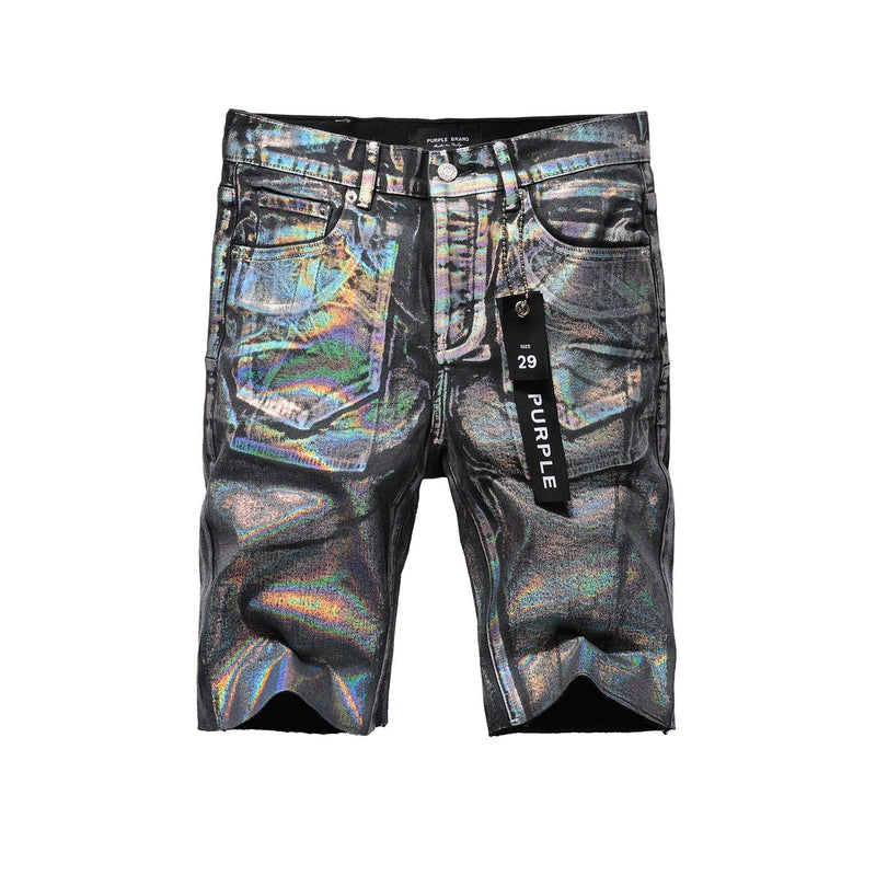 Purple Brand Denim Shorts Silver Coated Personality