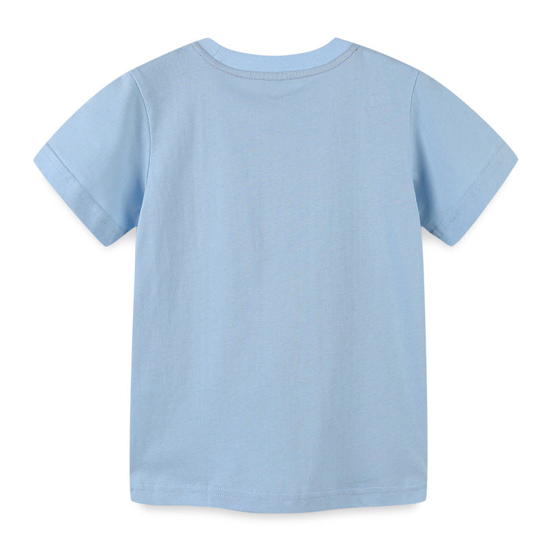 Boy T Shirt Summer Boys' T-shirt Knitted Cotton Cartoon Printed round Neck Short Sleeve T-shirt