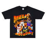 Basket Ball Star T Shirt Basketball Print Carmelo Anthony Washed Distressed T-shirt Loose