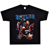 Basket Ball Star T Shirt Jimmy Butler Printed Washed Distressed T-shirt Cotton Short Sleeve round Neck