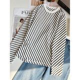 Mariner Shirt Navy-Striped Shirt Diagonal Stripes Fashion Casual All-Match Loose round Neck Long-Sleeve T-shirt