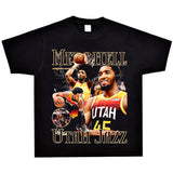 Basket Ball Star T Shirt Basketball Donovan Mitchell Washed Distressed Printed T-shirt Vintage Cotton Short Sleeve