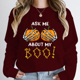 Halloween Pumpkin Ask Me About My Boo Print Round Neck