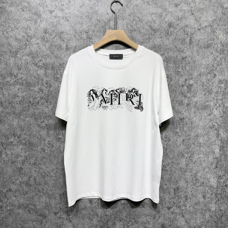Amiri T Shirt Letter Sketch Casual round Neck Short Sleeves T-shirt