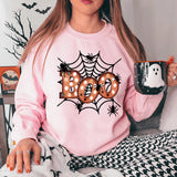 Halloween Boo Spider Web Print Hoodless Sweatshirt For Women