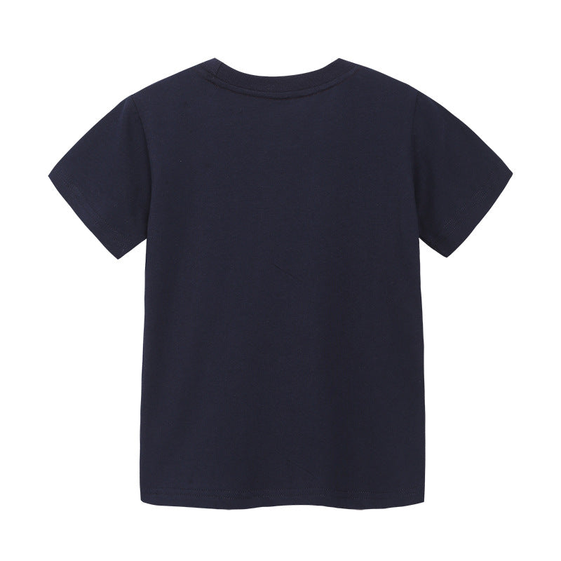 Boy T Shirt Boys' T-shirt Summer Short Sleeve T-shirt Knitted Cotton round Neck Cartoon Printed