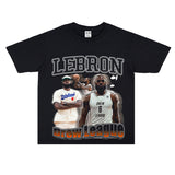Basket Ball Star T Shirt Lebron James Washed Distressed Street American T-Shirt Loose