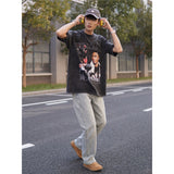 Basket Ball Star T Shirt Mikey Williams Washed Distressed T-shirt Short Sleeve Loose